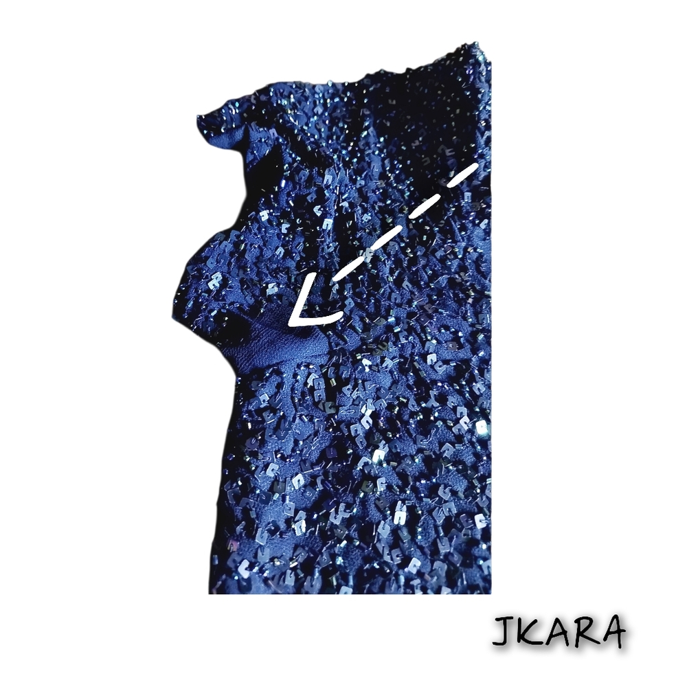 JKARA New York Blue Sequin Maxi Dress Draped Cowl Neck |  Formal Evening | Sz 8 - Picture 6 of 7